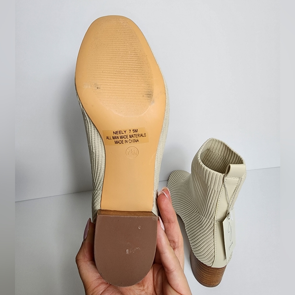 Joie Neely Stretch Glove Bootie Womens 7.5M Cream Pull On Heeled Almond … - Picture 6 of 8